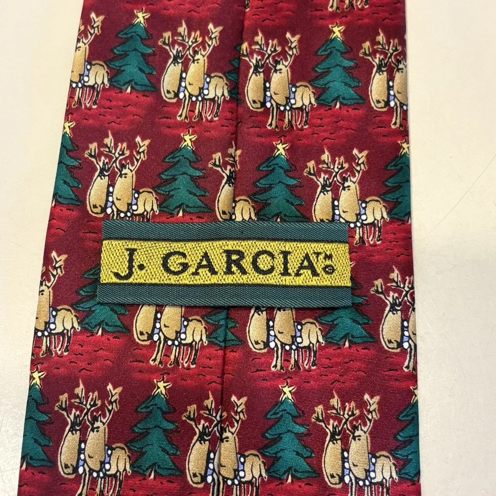 Vintage Jerry Garcia Dracula Claus Red Tie Reindeer And Christmas Tree Silk 1996